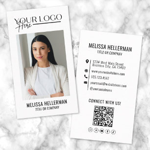 Professional QR Code Photo Company Logo Vertical Business Card