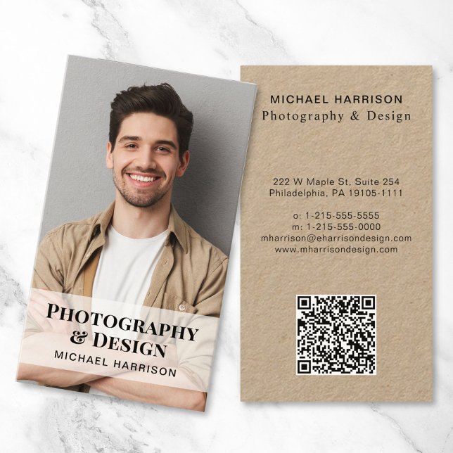 Professional QR Code Photo Kraft Paper Business Card (Make connections and leave a lasting impression with our modern QR code and photo business card)