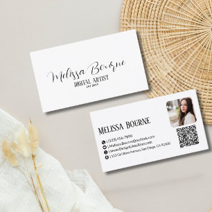 Professional QR code & Photo,Modern Black & White Business Card