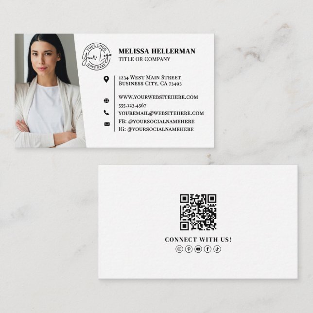 Professional QR Code Photo Your Logo Business Card (Front/Back)