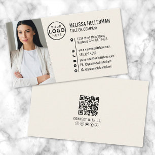 Professional QR Code Photo Your Logo Cream Business Card