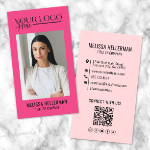 Professional QR Code Pink Photo Logo Vertical Business Card