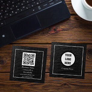 Professional QR Code Scannable Black Leather Square Business Card
