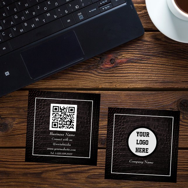 Professional QR Code Scannable Brown Leather Square Business Card (Creator Uploaded)