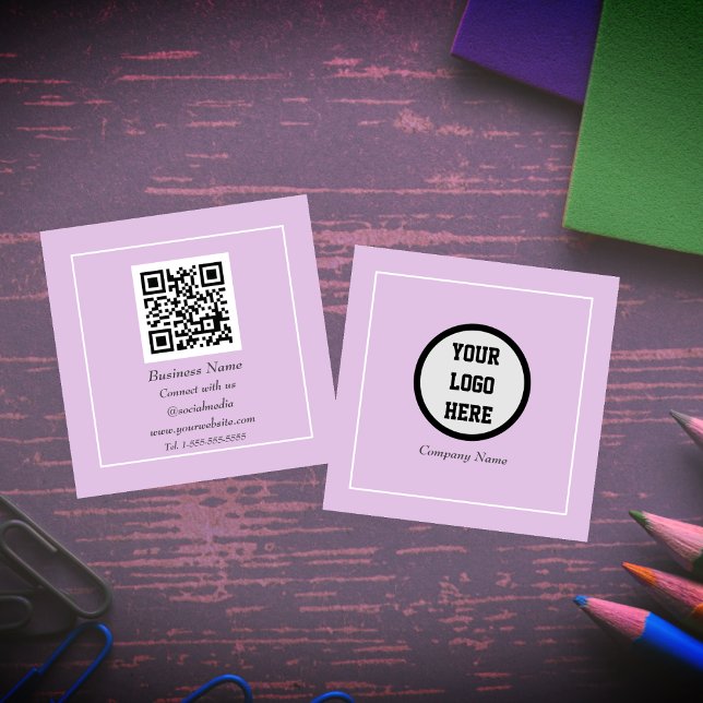 Professional QR Code Scannable Purple Lilac Square Business Card (Creator Uploaded)