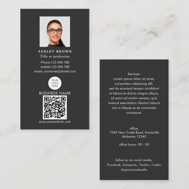 Professional QR code Simple Modern logo photo Business Card (Front/Back)
