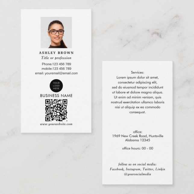 Professional QR code Simple real estate photo Business Card (Front/Back)