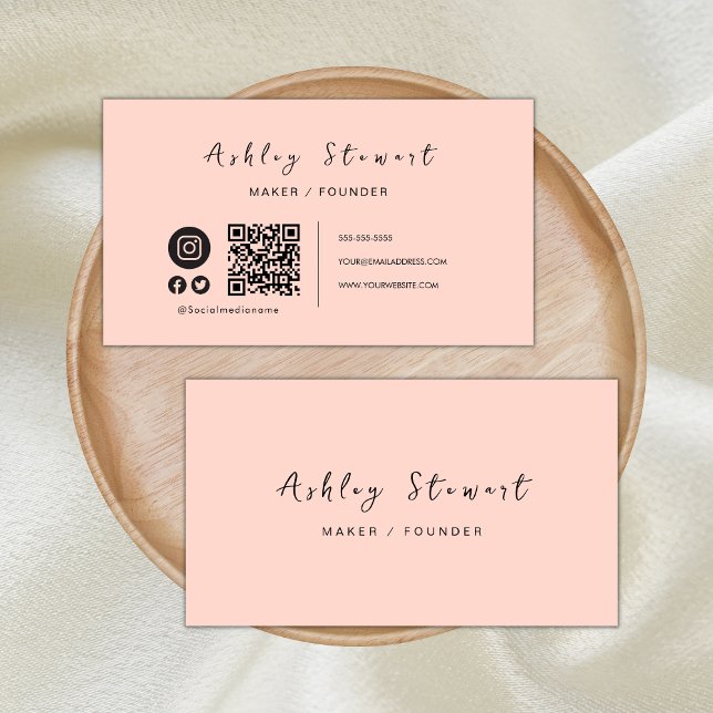 Professional Qr Code Social Media Blush Pink Business Card (Creator Uploaded)