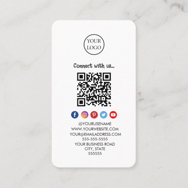 Professional Qr Code Social media Connect with us Business Card (Front)