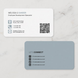 Professional QR code social media dusty blue Busin Business Card