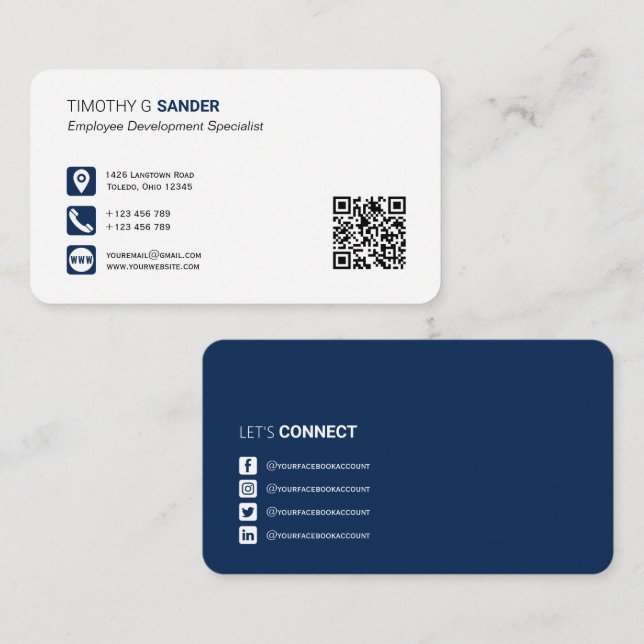 Professional QR code social media networking blue  Business Card (Front/Back)