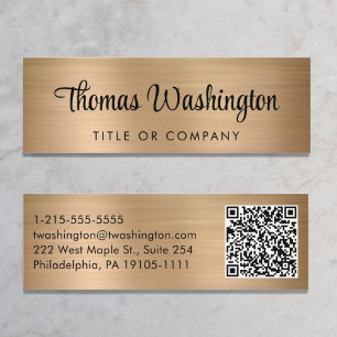 Professional QR Code Stylish Script Gold Mini Business Card