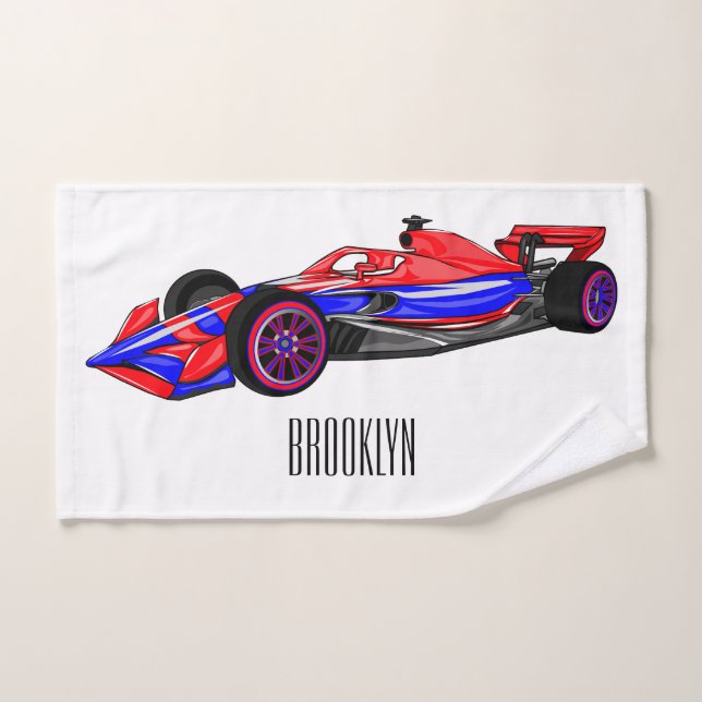 Professional racing car cartoon illustration bath towel set (Hand Towel)