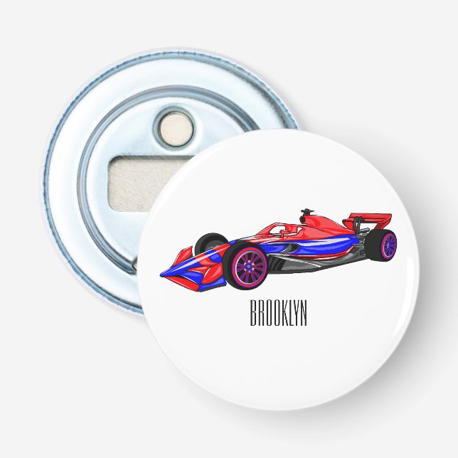 Professional racing car cartoon illustration bottle opener (Front)