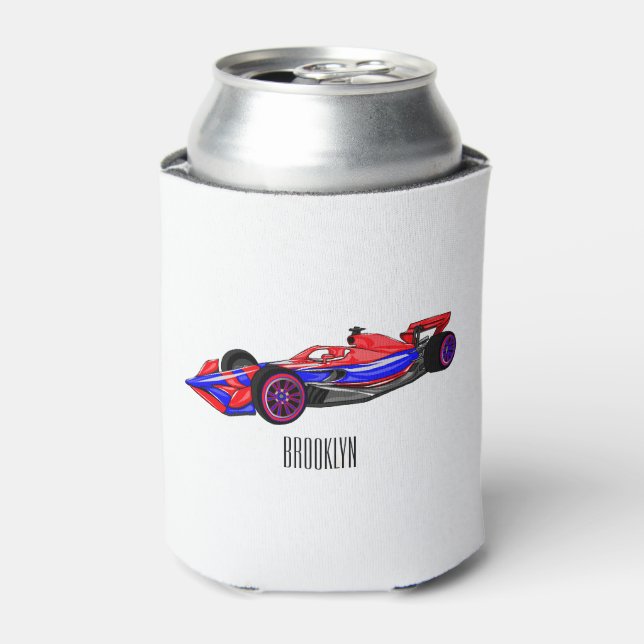 Professional racing car cartoon illustration can cooler (Can Front)