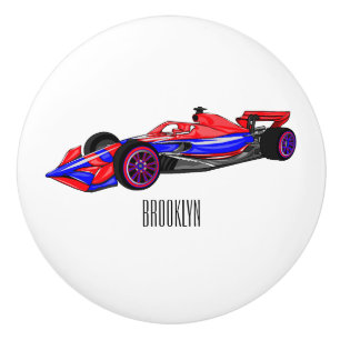 Professional racing car cartoon illustration ceramic knob