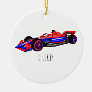 Professional racing car cartoon illustration ceramic tree decoration