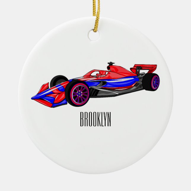 Professional racing car cartoon illustration ceramic tree decoration (Front)