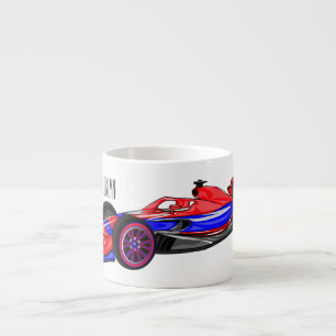 Professional racing car cartoon illustration espresso cup