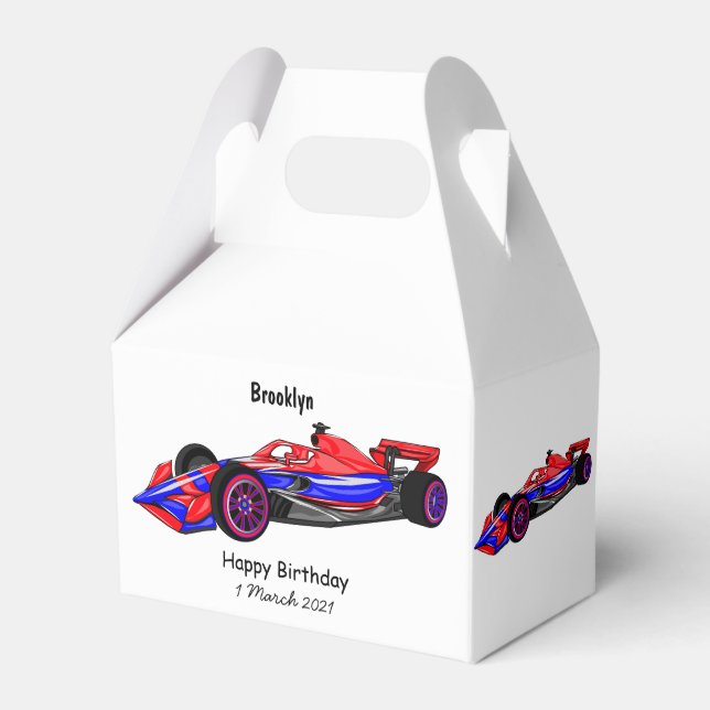 Professional racing car cartoon illustration favour box (Front Side)