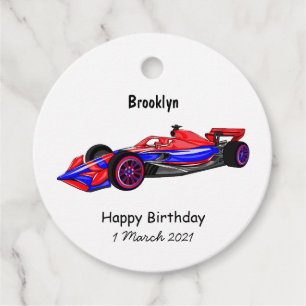 Professional racing car cartoon illustration favour tags