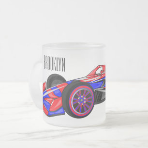 Professional racing car cartoon illustration frosted glass coffee mug