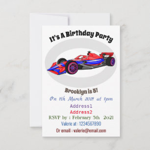 Professional racing car cartoon illustration invitation