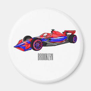 Professional racing car cartoon illustration magnet