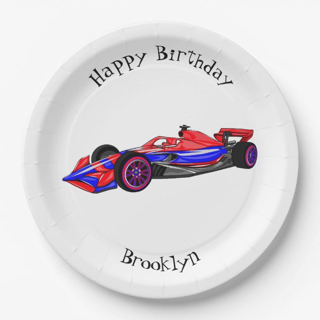 Professional racing car cartoon illustration paper plate (Front)