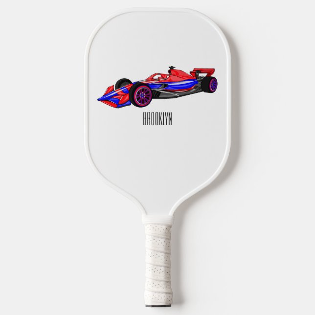 Professional racing car cartoon illustration pickleball paddle (Front)