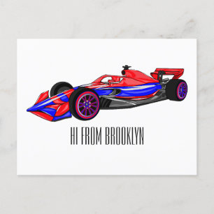 Professional racing car cartoon illustration postcard