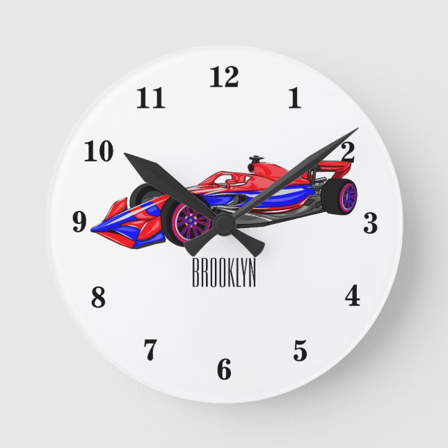 Professional racing car cartoon illustration round clock (Front)