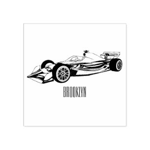 Professional racing car cartoon illustration rubber stamp