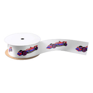 Professional racing car cartoon illustration satin ribbon