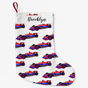 Professional racing car cartoon illustration small christmas stocking