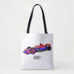 Professional racing car cartoon illustration tote bag