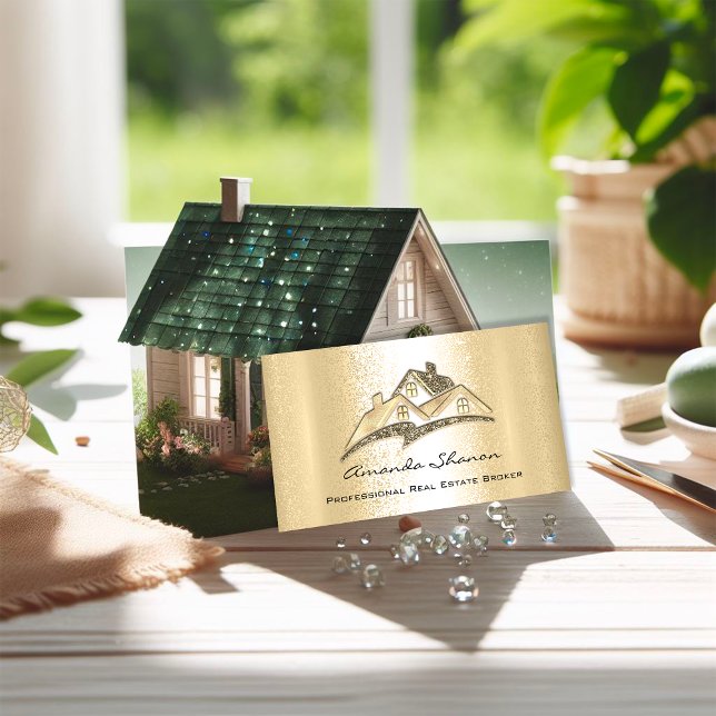 Professional Real Estate Agent Broker Gold House Business Card (Professional Real Estate Agent Broker Gold House Business Card)