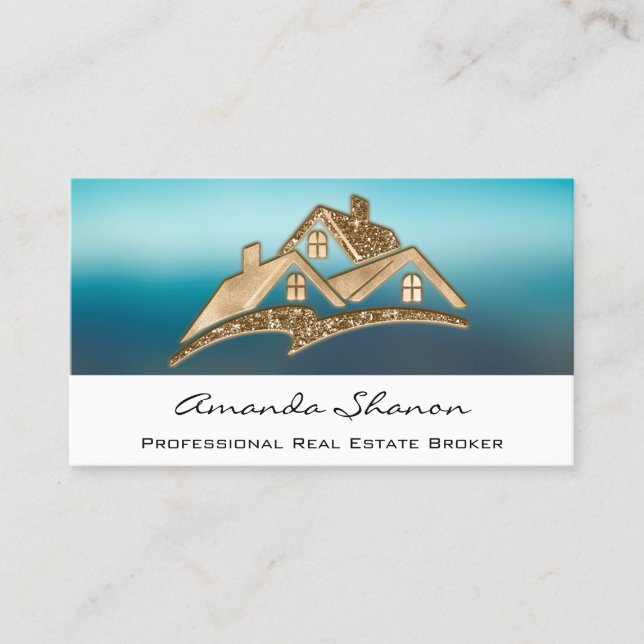 Professional Real Estate Agent Broker Home Logo 3D Business Card (Front)