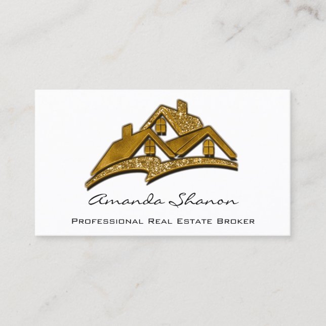 Professional Real Estate Agent Broker House Gold Business Card (Front)