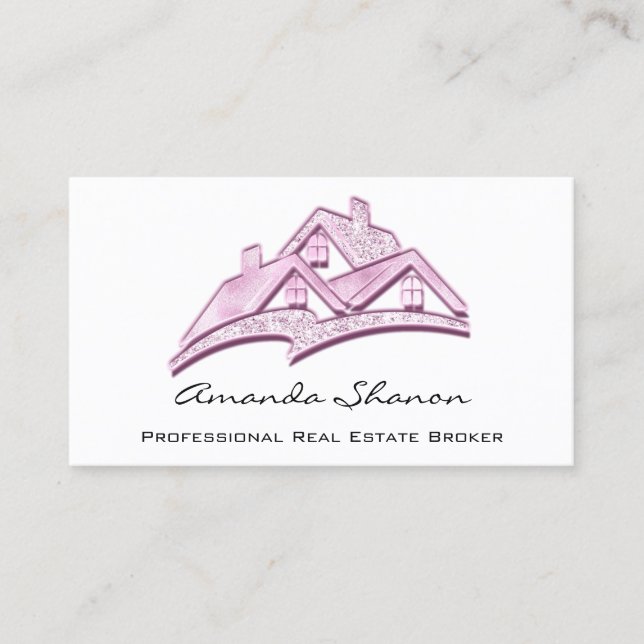 Professional Real Estate Agent Broker House Pink Business Card (Front)