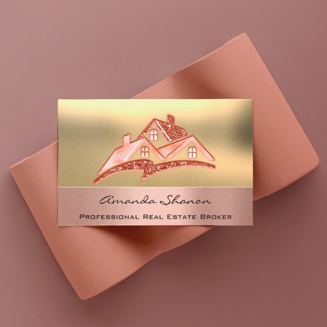 Professional Real Estate Agent Broker Rose Gold Business Card (Professional Real Estate Agent Broker Rose Gold Business Card)