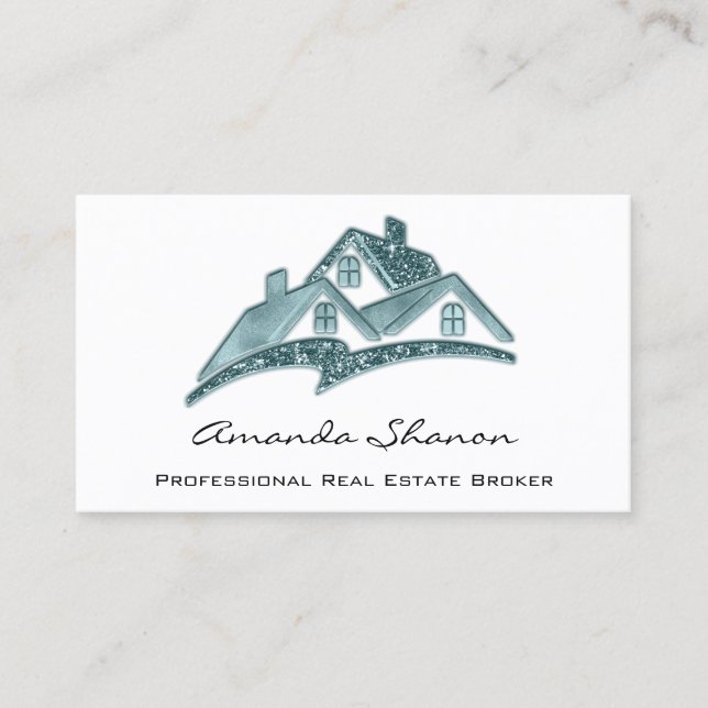 Professional Real Estate Agent Broker Teal House Business Card (Front)
