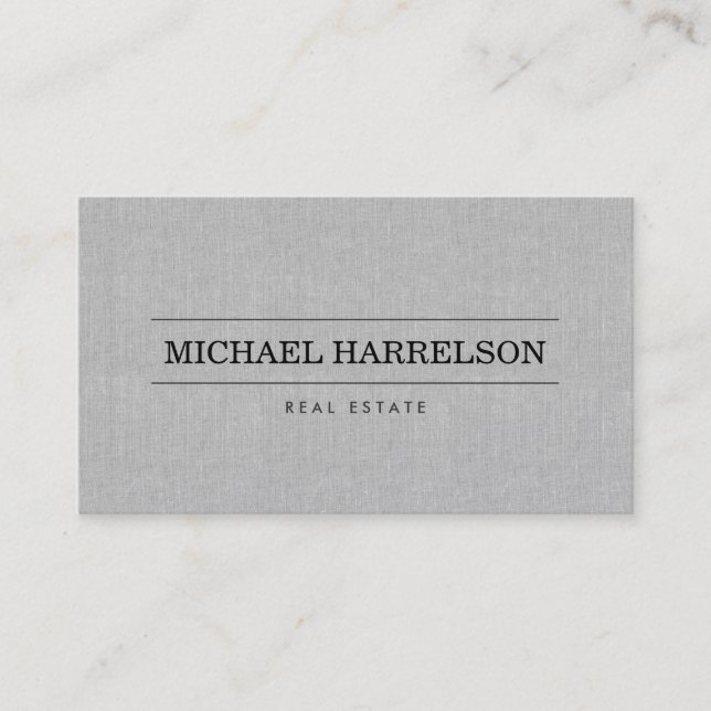 Professional Real Estate Agent Grey Linen Business Business Card (Front)