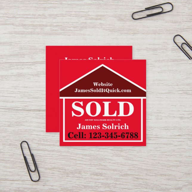 Professional Real Estate Agent Realtor Broker Bold Square Business Card (Front/Back In Situ)