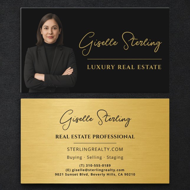 Professional Real Estate Black Gold Metallic Business Card (Creator Uploaded)