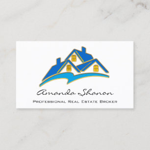 Professional Real Estate Broker Agent Blue Gold Business Card