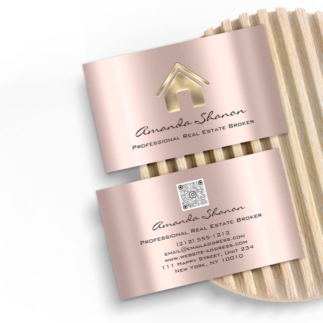 Professional Real Estate Broker Agent Rose Gold Bu Business Card (Creator Uploaded)