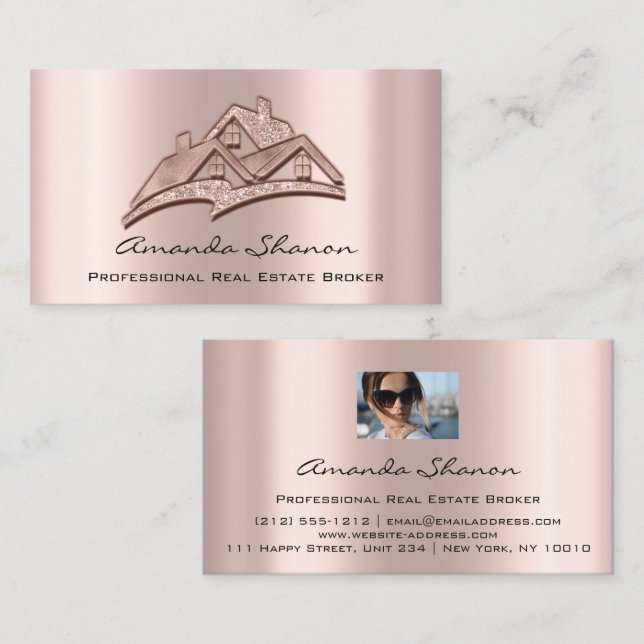 Professional Real Estate Broker Agent Rose Photo Business Card (Front/Back)