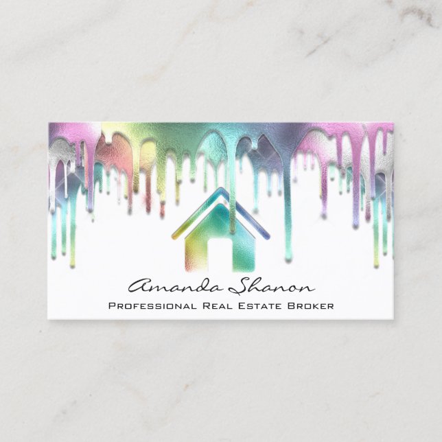 Professional Real Estate Broker Drips Holographic Business Card (Front)