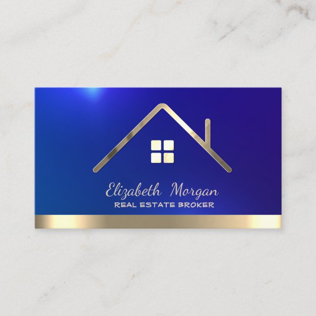 Professional Real Estate Broker House Gold Roof  Business Card (Front)